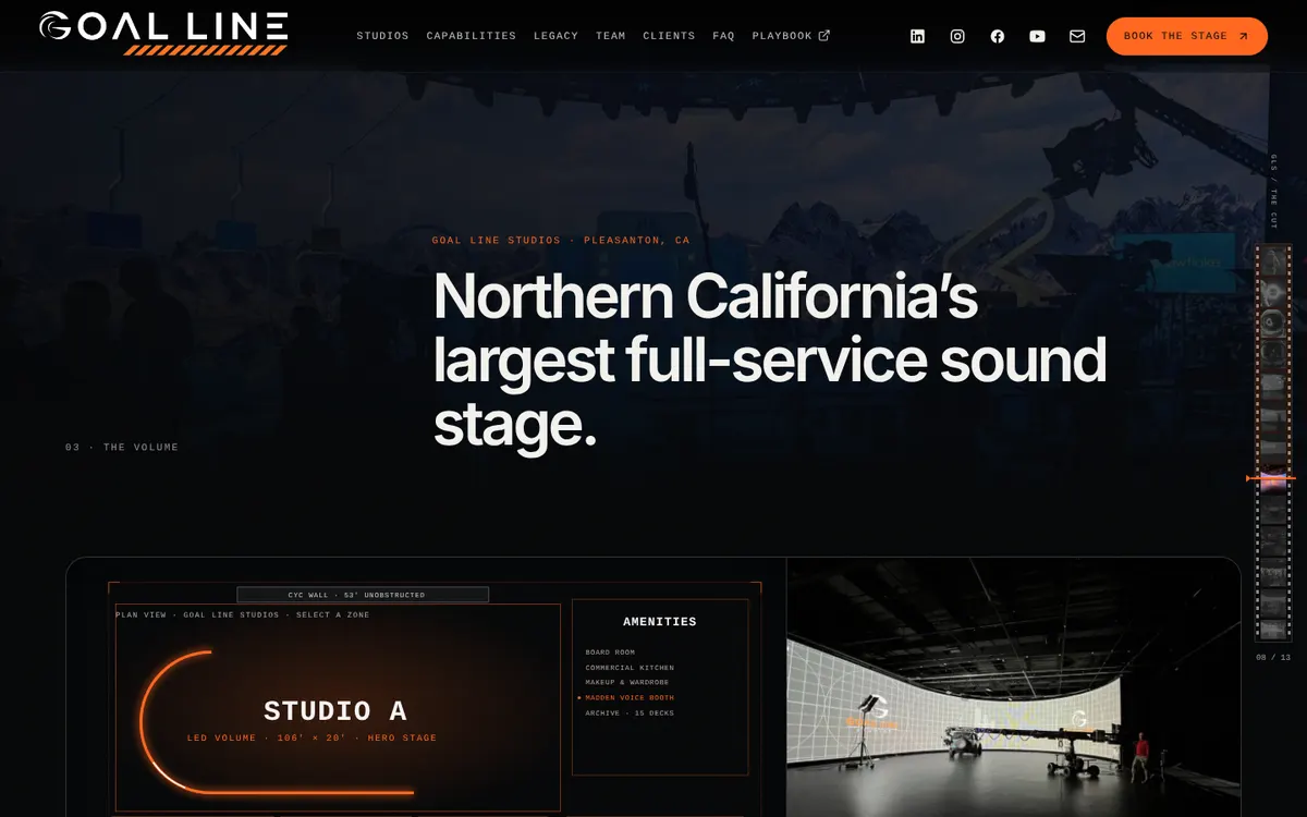 Goal Line Studios website by Trinity: Northern California sound stage introduction section