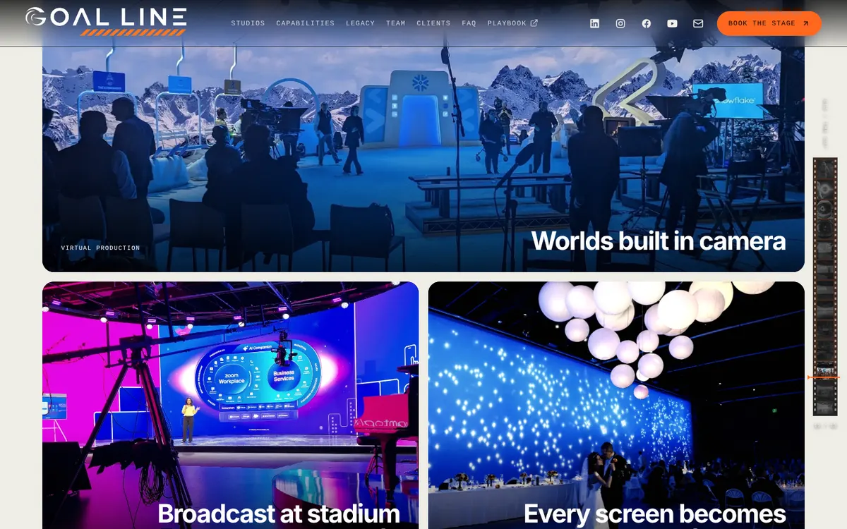 Goal Line Studios website by Trinity: worlds built in camera section