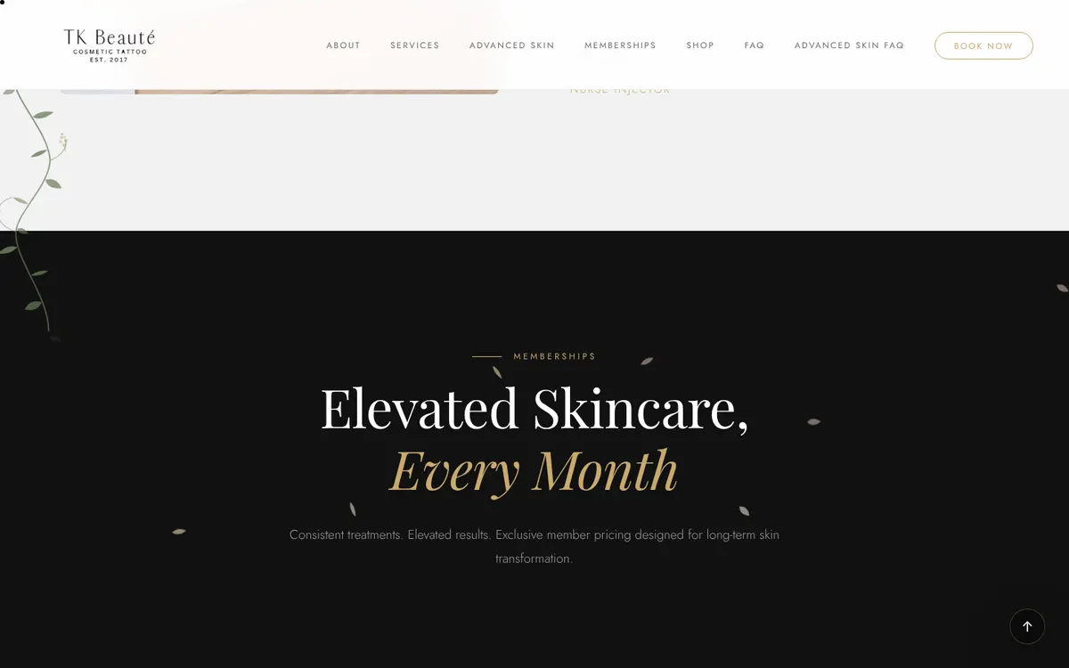 TK Beaute website by Trinity: elevated skincare section