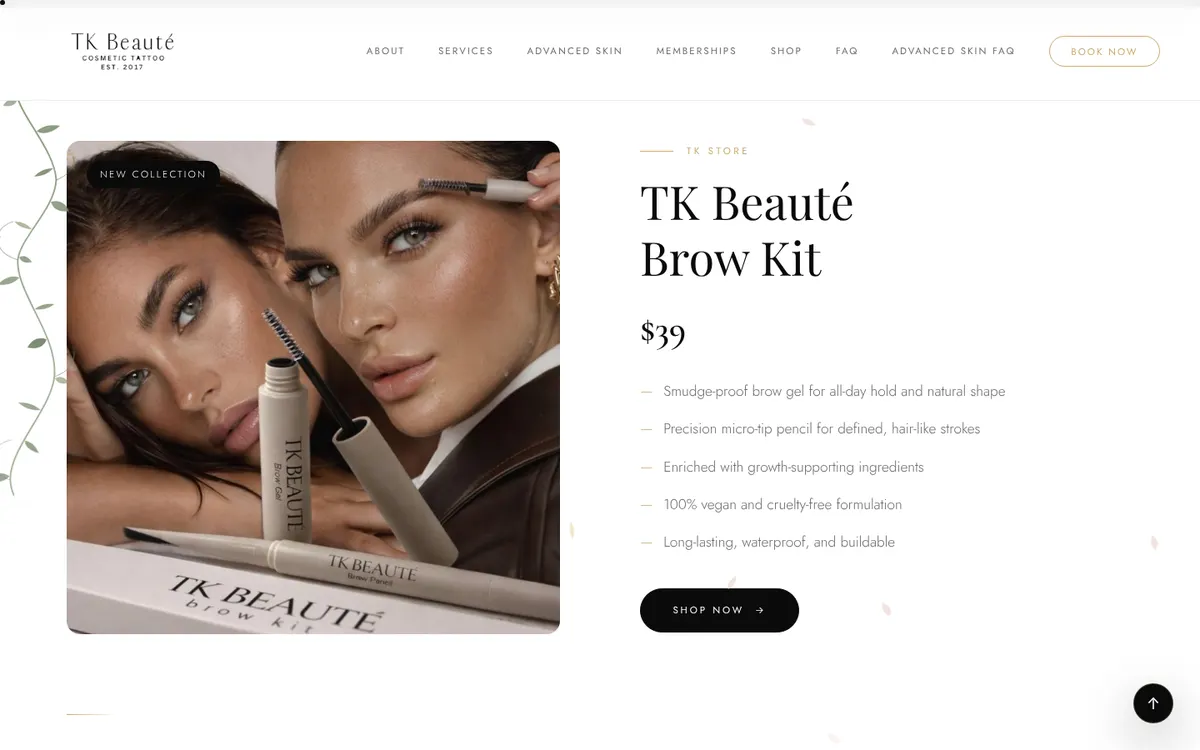 TK Beaute website by Trinity: brow kit shop section